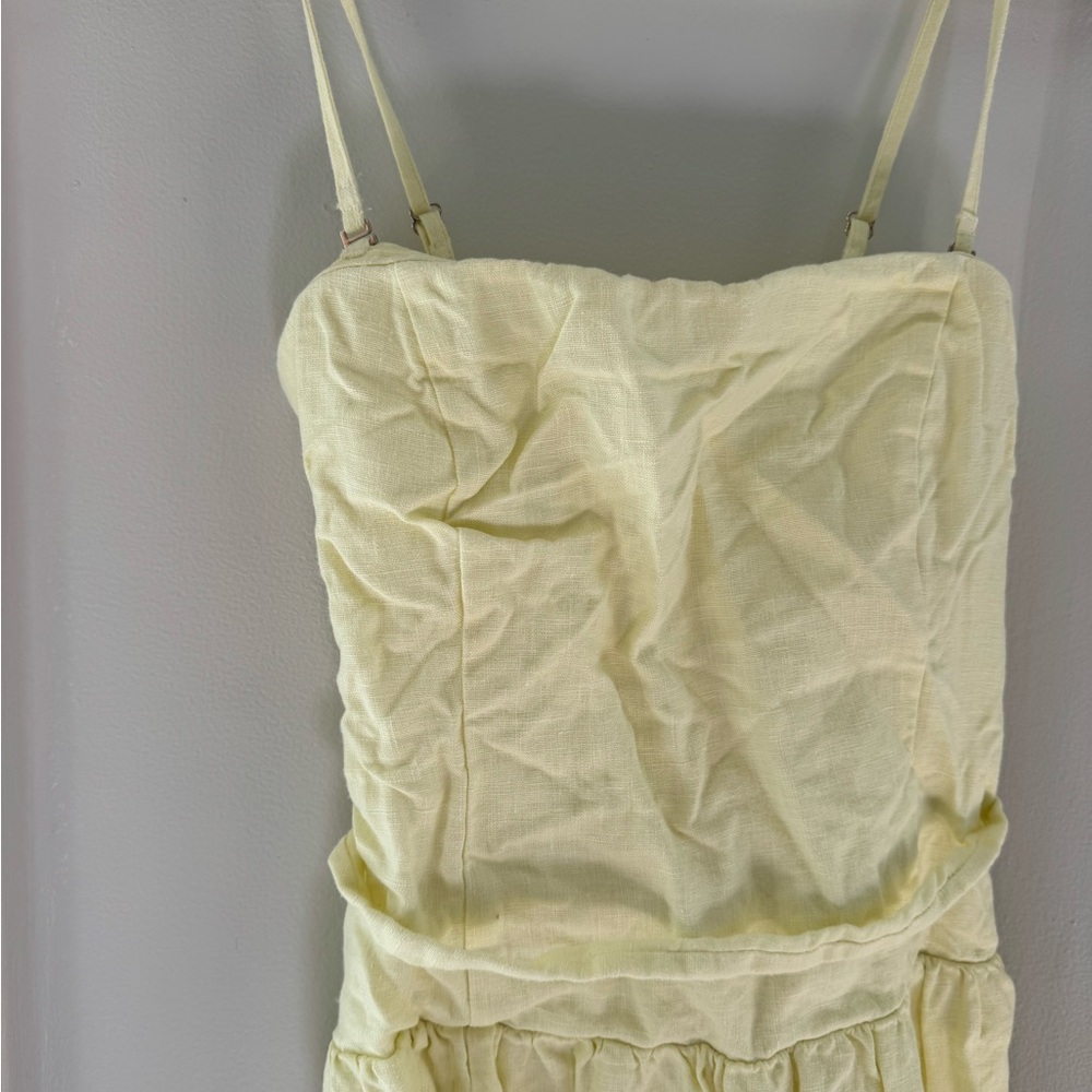 Abercrombie & Fitch premium linen drop waist yellow midi dress small - Picture 3 of 6